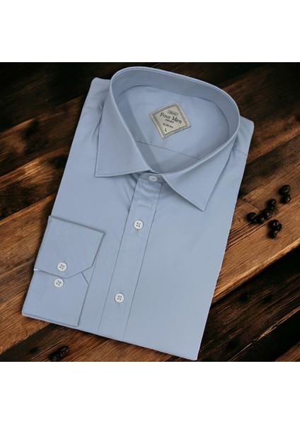 Linen Keten Klasik %100 Cotton Uzun Kollu Terletmeyen Mavi Gömlek (Regular Kalıp)