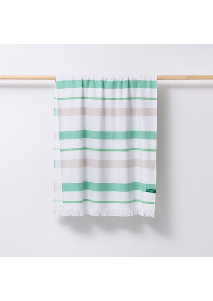 Home Banyo Peştemal Havlu Çizgili Yeşil Bej Gri %100 Pamuk 80x165 cm