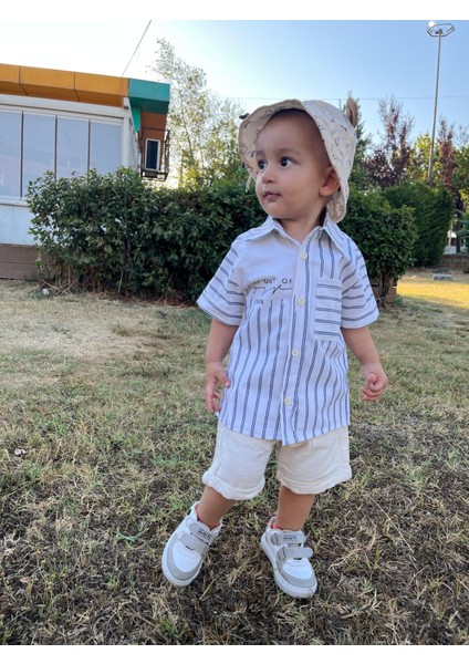 Keten Şort- Çizgili Gömlek Alt Üst Takım