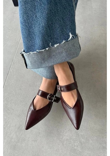 Brano Kadın Kemer Detay Deri Babet Bordo fiyatları