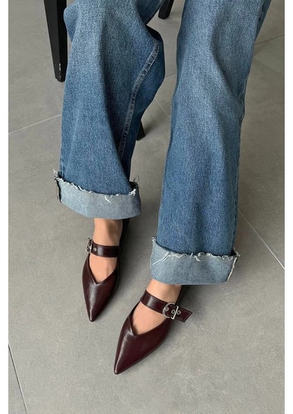 Brano Kadın Kemer Detay Deri Babet Bordo