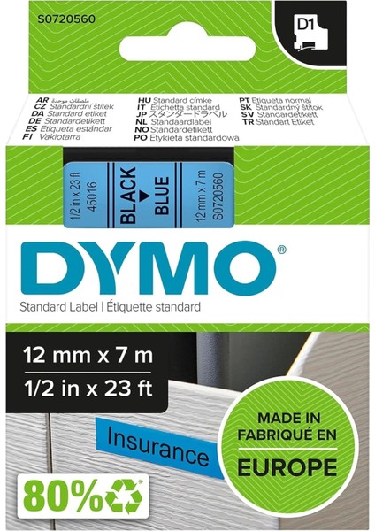 12 mm x 7 M Yedek Şerit, Mavi/siyah Renk, Dayanıklı ve Kullanışlı Ürün