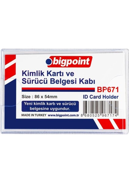 Yatay Şeffaf Kimlik ve Ehliyet Kabı, 86X54 Mm, 10'lu Paket