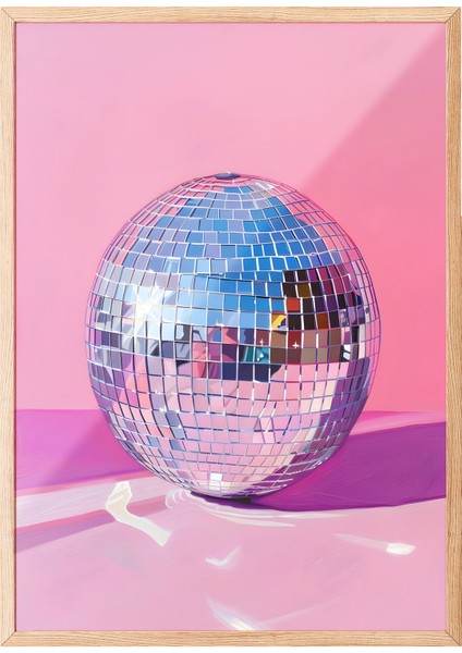 Ahşap Çerçeveli Tablo, Disco Topu Illüstrasyonu, Salon Dekoru Poster No: 111880