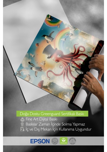 Beyaz Çerçeveli Tablo, Mizahi Ahtapot Illüstrasyonu, Çocuk Odası Dekoru Poster No: 111306