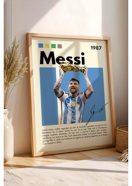 Lionel Messi Çerçeveli Tablo - Dekoratif Çerçeveli Futbolcu Poster Tablo