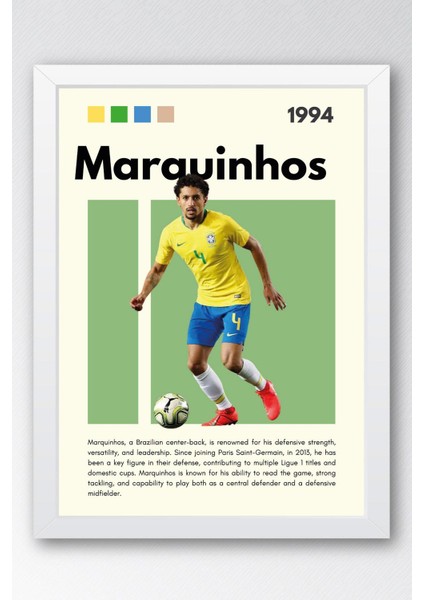 Marquinhos Çerçeveli Tablo - Dekoratif Çerçeveli Futbolcu Poster Tablo