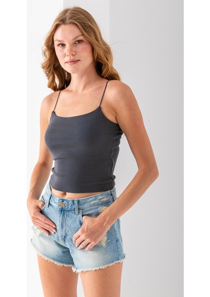 Kadın Kare Yaka Ince Askılı Basic Atlet Antrasit - MS0000514 fiyatları