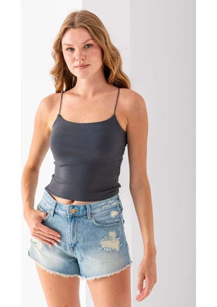 Kadın Kare Yaka Ince Askılı Basic Atlet Antrasit - MS0000514 modelleri