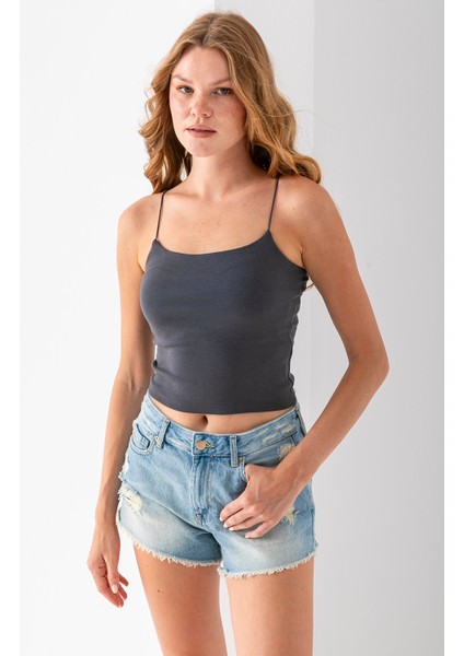 Kadın Kare Yaka Ince Askılı Basic Atlet Antrasit - MS0000514 fırsatları