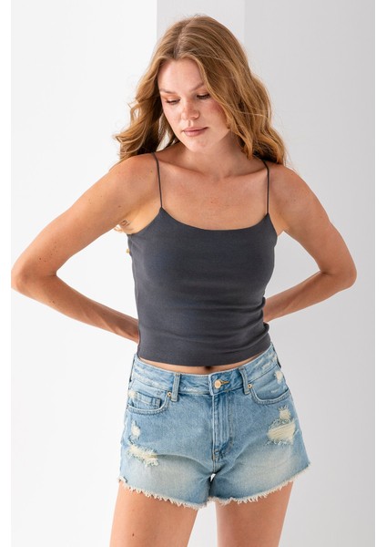 Kadın Kare Yaka Ince Askılı Basic Atlet Antrasit - MS0000514 indirimleri