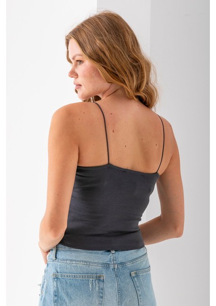 Kadın Kare Yaka Ince Askılı Basic Atlet Antrasit - MS0000514