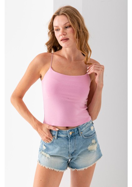 Kadın Kare Yaka Ince Askılı Basic Atlet Pembe - MS0000514
