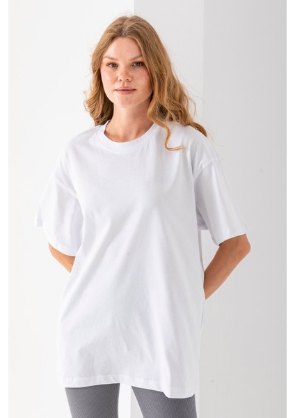 Kadın Bisiklet Yaka Düz Basic Pamuklu T-Shirt Beyaz - 25501 fiyatları