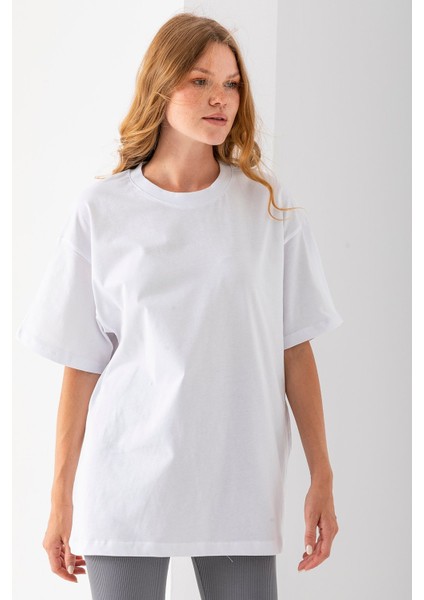 Kadın Bisiklet Yaka Düz Basic Pamuklu T-Shirt Beyaz - 25501 modelleri