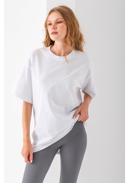 Kadın Bisiklet Yaka Düz Basic Pamuklu T-Shirt Beyaz - 25501 indirimleri