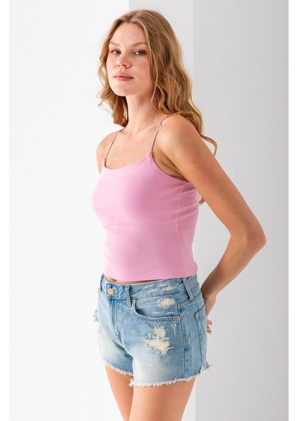 Kadın Kare Yaka Ince Askılı Basic Atlet Pembe - MS0000514