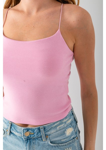 Kadın Kare Yaka Ince Askılı Basic Atlet Pembe - MS0000514
