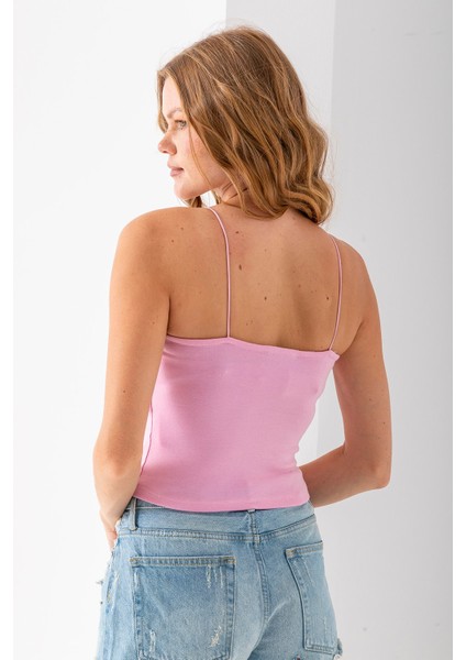 Kadın Kare Yaka Ince Askılı Basic Atlet Pembe - MS0000514