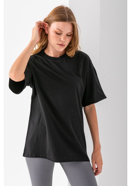 Kadın Bisiklet Yaka Düz Basic Pamuklu T-Shirt Siyah - 25501 fiyatları