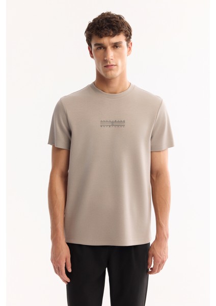 Erkek Vizon Bisiklet Yaka Viskon Karışımlı Bi-Stretch Baskılı Regular Fit T-Shirt A52Y1018 indirimleri