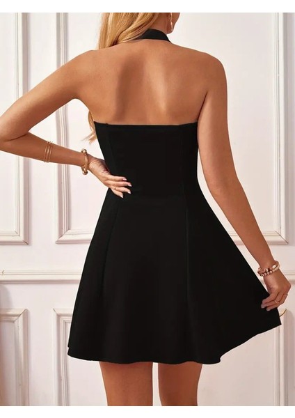 Kadın Boyundan Askılı Sırtı Açık Ithal Krep Mini Elbise indirimleri