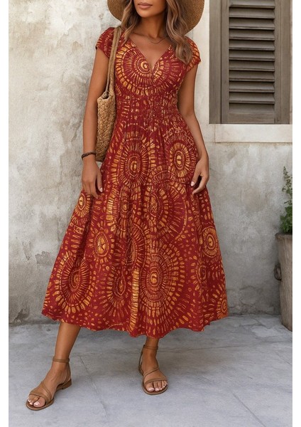 Miracotton Kadın Kısa Yarasa Kanat Kollu V Yakalı Beli Büzgülü Süprem Elbise fiyatları