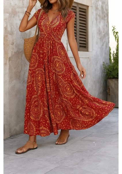 Miracotton Kadın Kısa Yarasa Kanat Kollu V Yakalı Beli Büzgülü Süprem Elbise modelleri