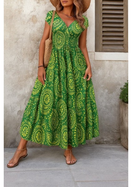 Miracotton Kadın Kısa Yarasa Kanat Kollu V Yakalı Beli Büzgülü Süprem Elbise fiyatları