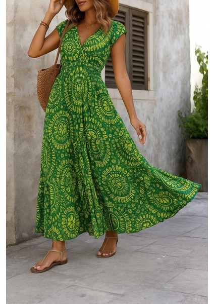 Miracotton Kadın Kısa Yarasa Kanat Kollu V Yakalı Beli Büzgülü Süprem Elbise modelleri