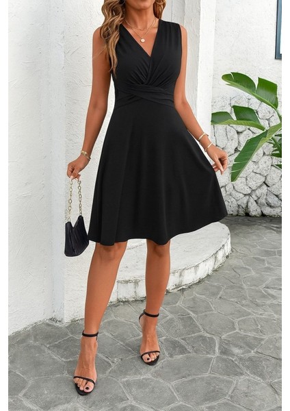 Kadın Sıfır Kollu Önden Çapraz Detaylı Leopar Desenli Süprem Elbise modelleri