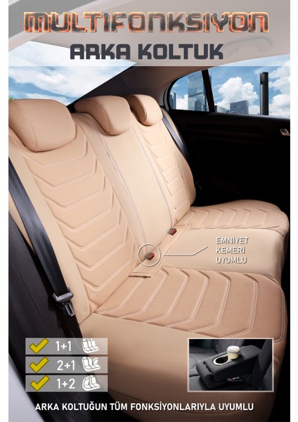 Jeep Cheroke Yeni ile Uyumlu Lüx Deri Detaylı Oto Koltuk Kılıfı Ön Arka Takım Carbon Bej modelleri