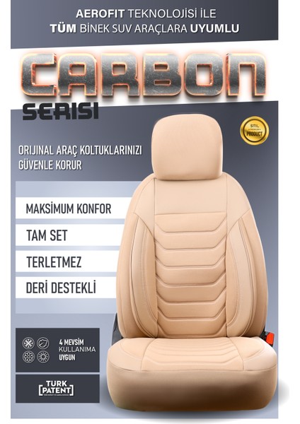 Toyota Hilux ile Uyumlu Lüx Deri Detaylı Oto Koltuk Kılıfı Ön Arka Takım Carbon Bej fiyatları