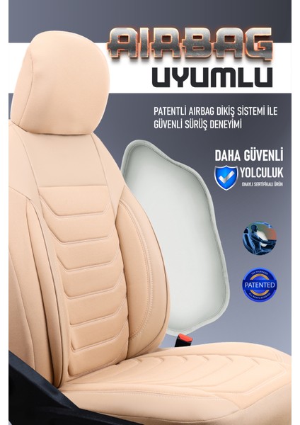 Toyota Hilux ile Uyumlu Lüx Deri Detaylı Oto Koltuk Kılıfı Ön Arka Takım Carbon Bej