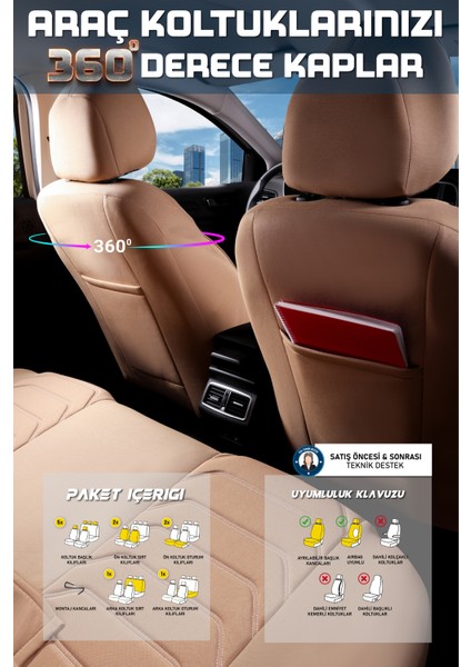 Daihatsu Terrios ile Uyumlu Lüx Deri Detaylı Oto Koltuk Kılıfı Ön Arka Takım Carbon Bej fırsatları