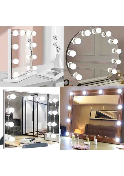 Hollywood Tarzı 10'lu LED Makyaj Aynası Lambası USB Işıklı Top Dekoratif Aydınlatma Güzellik Seti