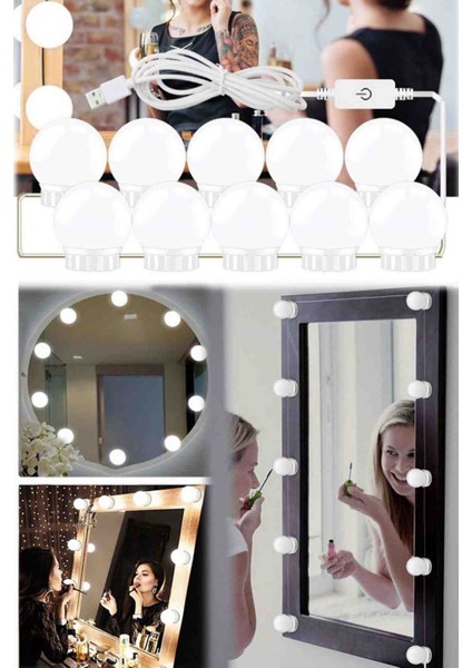 Hollywood Tarzı 10'lu LED Makyaj Aynası Lambası USB Işıklı Top Dekoratif Aydınlatma Güzellik Seti indirimleri