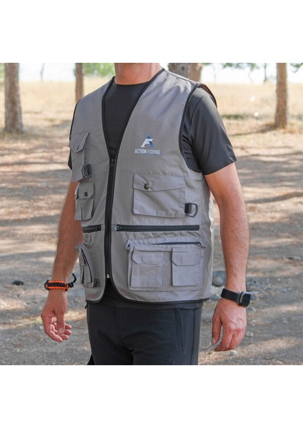 Action Dört Mevsim Çok Cepli Outdoor Spor Yelek Gri