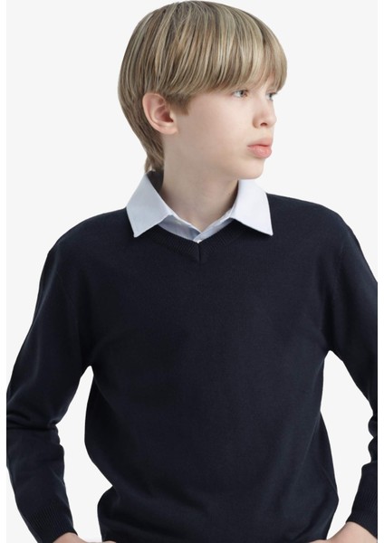Erkek Çocuk Okul V Yaka Triko Kazak F3733A825AU
