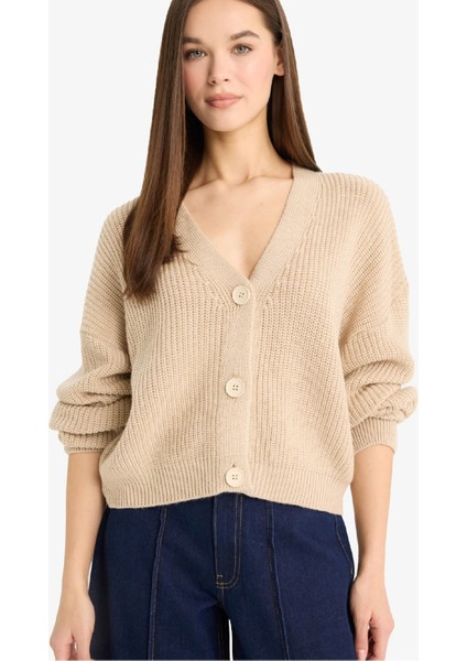 Regular Fit V Yaka Düğmeli Triko Hırka U2052AZ25WN