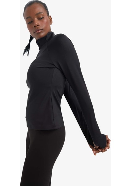 Fit Standart Fit Dik Yaka Fermuarlı İçi Yumuşak Tüylü Sporcu Uzun Kollu Tişört B0811AX25AU fırsatları