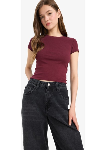 Fitted Bisiklet Yaka Ribana Kısa Kollu Tişört E0288AX25AU modelleri