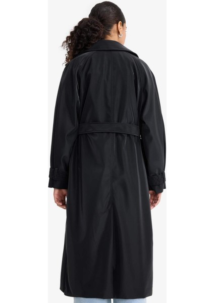 Regular Fit Suni Deri Kemerli Uzun Trençkot E8580AX25AU