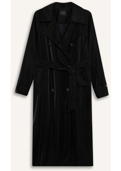 Regular Fit Suni Deri Kemerli Uzun Trençkot E8580AX25AU