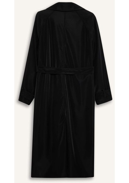 Regular Fit Suni Deri Kemerli Uzun Trençkot E8580AX25AU