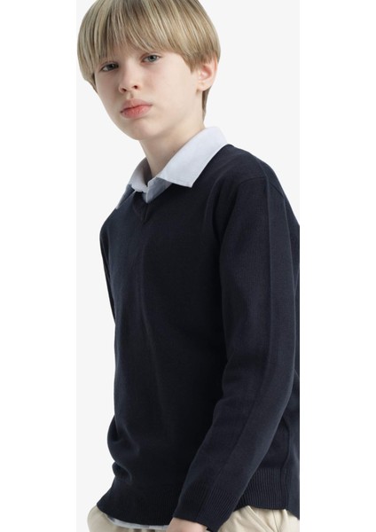 Erkek Çocuk Okul V Yaka Triko Kazak F3733A825AU
