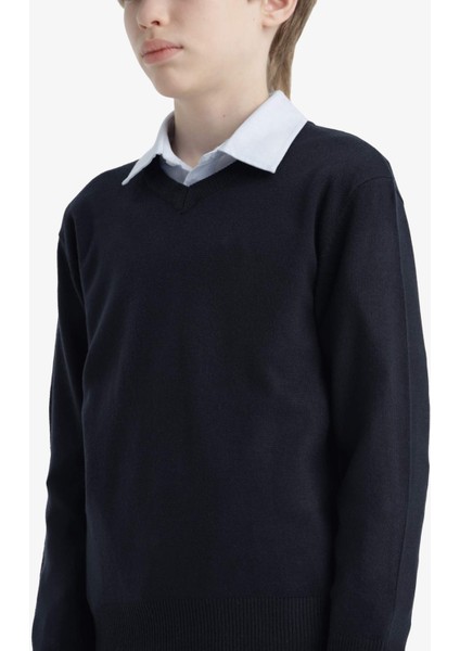 Erkek Çocuk Okul V Yaka Triko Kazak F3733A825AU