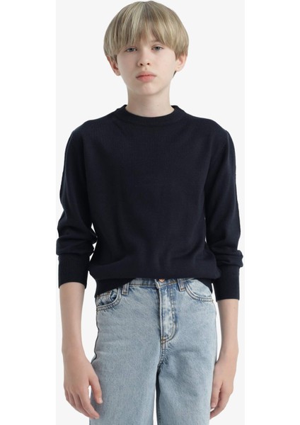 Erkek Çocuk Okul Basic Düz Bisiklet Yaka Triko Kazak F3734A825AU indirimleri