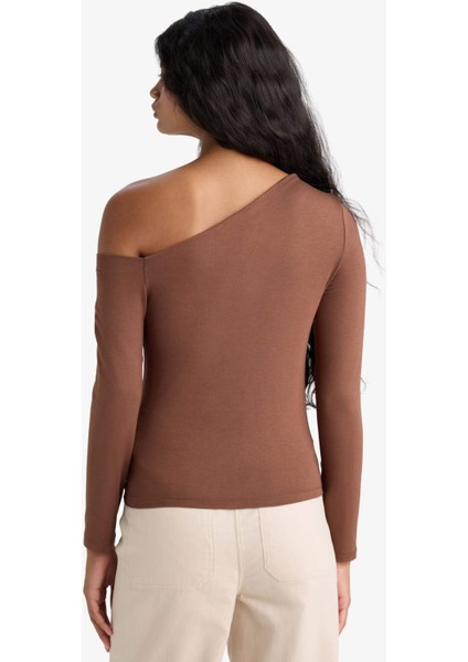 Slim Fit Dar Kesim Tek Omuzlu Uzun Kollu Tişört G0105AX25AU