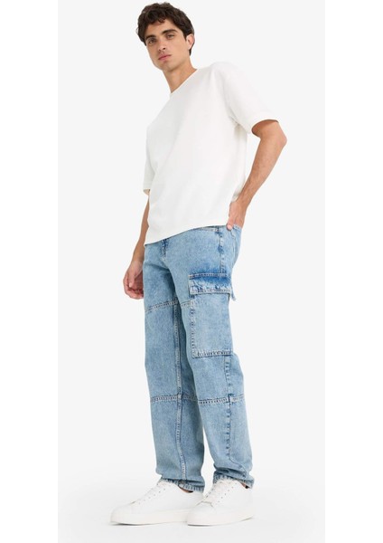 %100 Pamuk Relax Fit Kargo Cepli Geniş Paça Jean Pantolon F2987AX25AU modelleri